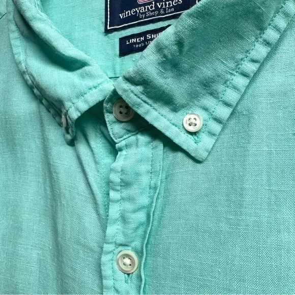 Vineyard Vines 100% Linen Shirt Mens Size XL Button Down Teal Green Front Pocket - Picture 4 of 11